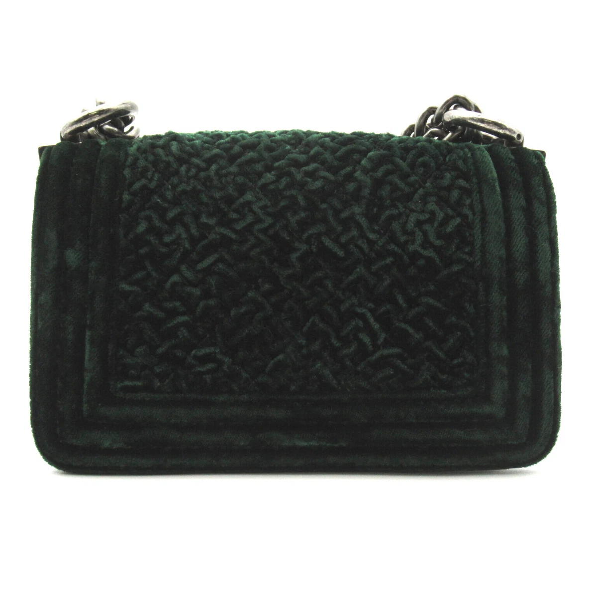 Chanel Jumbo Green Velvet Tweed Boy Bag