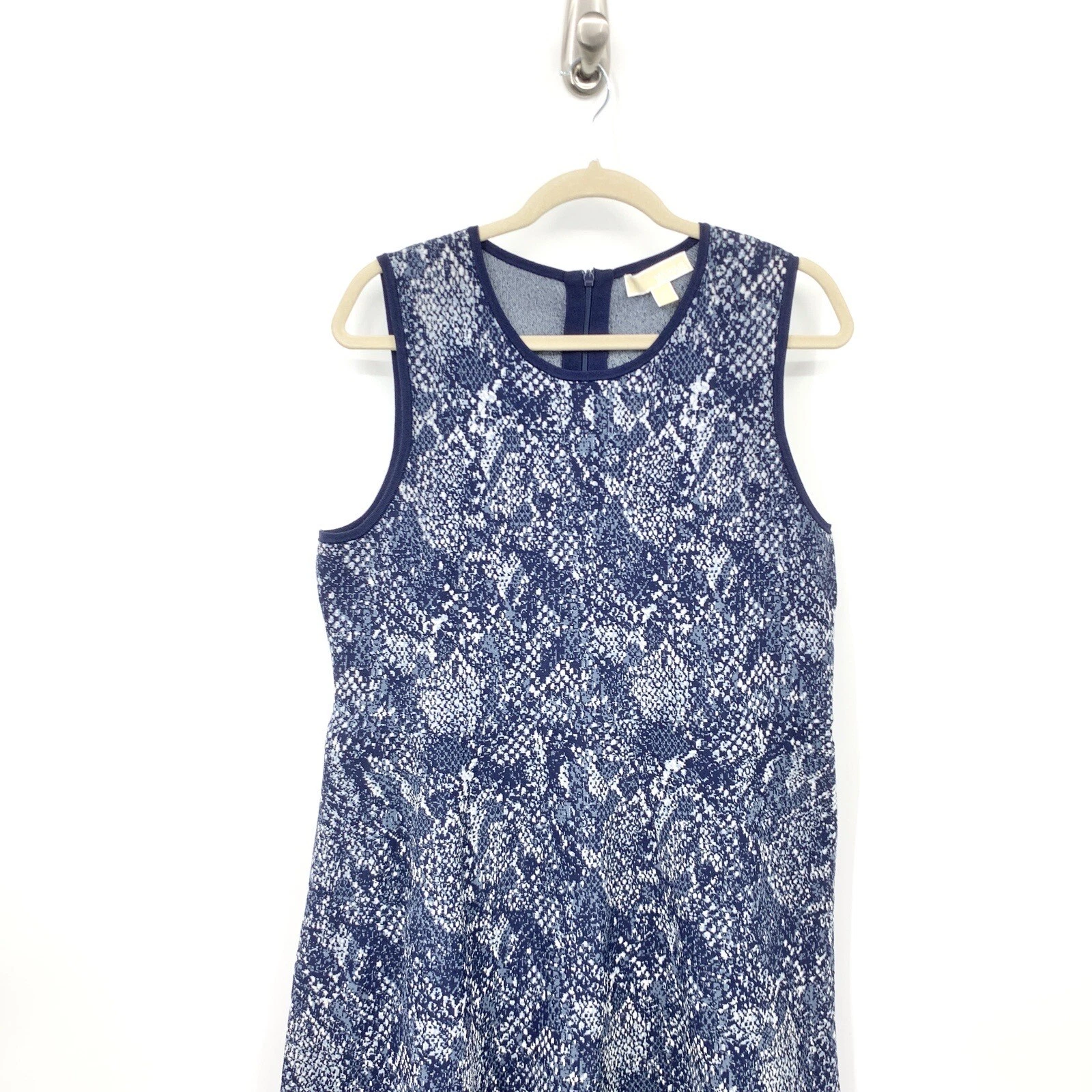 Michael Michael Kors Women XXL Dress Tank Sweater Knit Fit Flare Blue Snakeskin