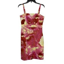 New York & Company Spaghetti Strap Pleated Floral Pink Party Dress Women Size 6