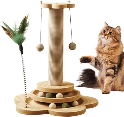 MARKENLOS Katzenkratzbaum Drehbares Katzenspielzeug mit Interaktiven Rotierenden Bällen