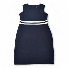 Chaps Navy Sheath Dress with White Waist Stripes - Size 12