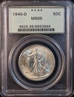 1945-D Walking Liberty Silver Half Dollar - PCGS MS65 OGH! Attractive GEM BU!