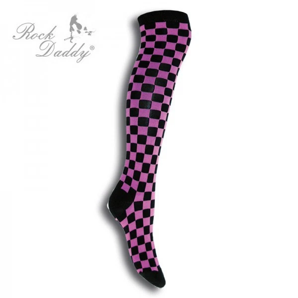 OVERKNEE SOCKEN CHECKERBOARD Schwarz-Pink kariert - Bild 2 von 2