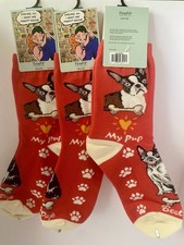 FineFit Women  s Novelty Cotton Blend Crew Socks Dog Print One Size Red