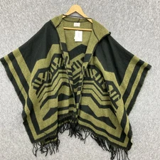 NEW Melrose and Market Ruana Topper Womens One Size Green Black Hood Southwest