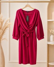 boohoo Womens Size 18 Pink Off Shoulder Wrap Midi Dress Tie Waist NWT