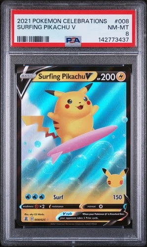 2021 POKEMON CELEBRATIONS #008 SURFING PIKACHU V PSA 8