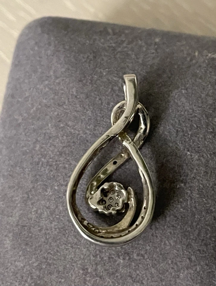 Kay Jewelers 925 Sterling Silver White And Black Diamond Chips Pendant Ribbon - Image 3 of 4