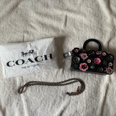 Coach 1941 Black Pink Tea Rose Appliqué Double Dinky Bag 86854 EUC