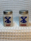 Vintage Hazel Atlas White Milk Glass Dutch Windmills Salt & Pepper Shaker Set