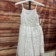 Girls Spaghetti Strap White Embroidered Dress sz med 8