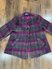 Vintage Nancy Heller plaid textured mohair coat purple Sz 6