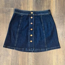 Madewell Denim Mini Skirt Button Front A-Line Dark Wash Casual Size 4