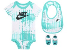 3 Pc Nike Baby Outfit Gift Set, 0-6 Months, Bodysuit Booties Bib Green Tie Dye