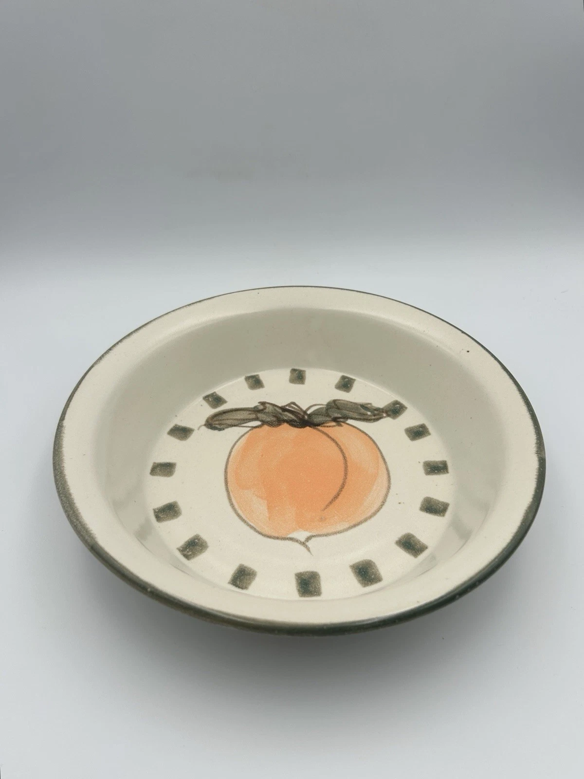 Vintage Handmade Ceramic Peach Pie Plate Signed Art