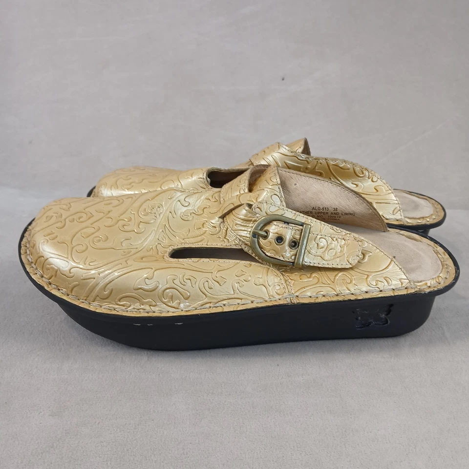 Alegria 38 7.5 女式鞋 Clog Slip On Paisley 金属皮革上坡跟 — 第 2/4 张图片