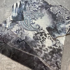 Jess & Jane Asymmetical Tunic Top Womens XL Black Gray Paisley 3/4 Sleeve USA