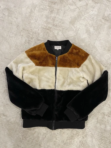 Manteau femme New Look Supreme taille M multicolore rayé fausse fourrure manches longues