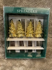 NIB Christmas Trees Cheese Spreaders Gold Tone Set of 4, Boston Warehouse