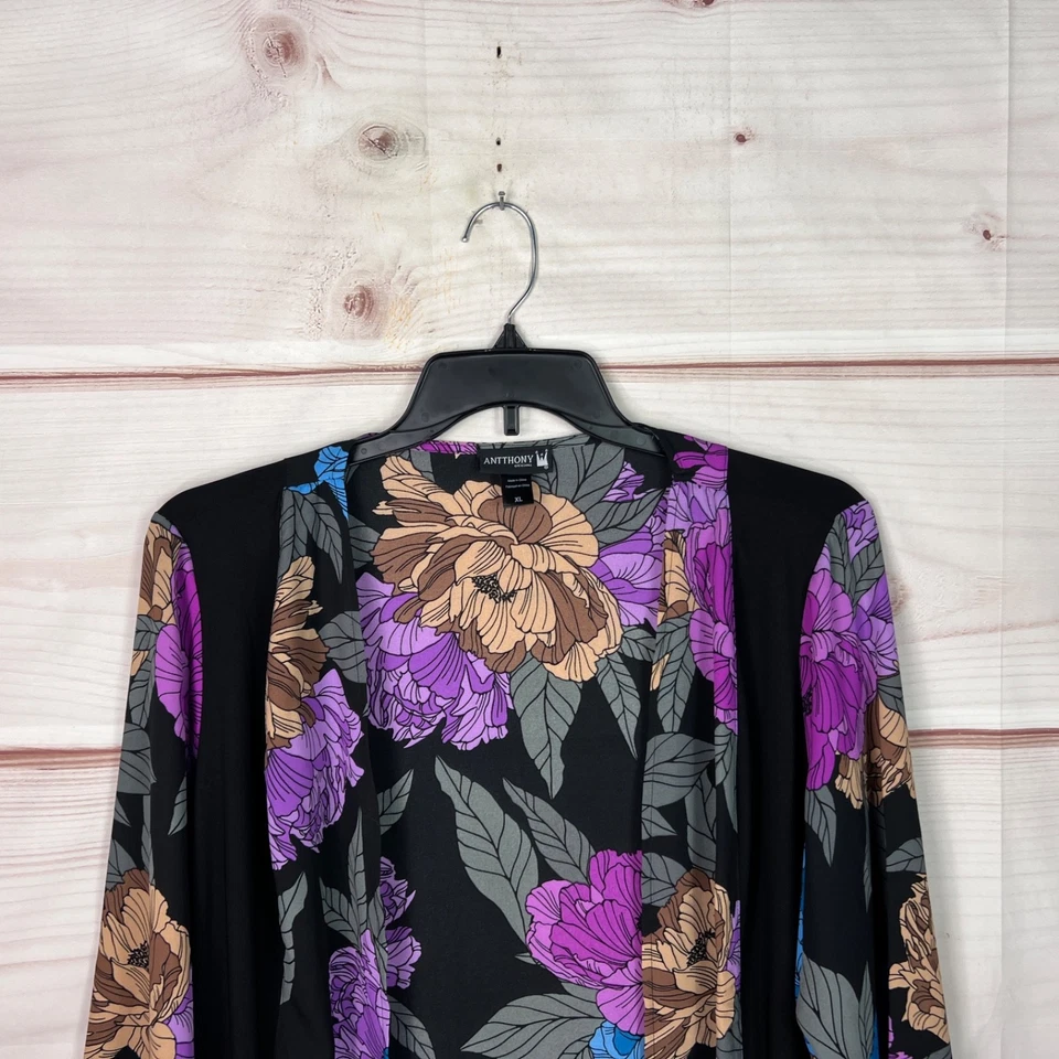 Antthony Design Jacket Womens XL Black Floral Open Front Knit Panel Long Sleeve - Image 2 of 4