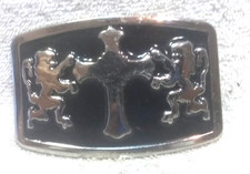Double Lions and Cross Black Silver Belt Buckle Silver Rectangle Frame Great