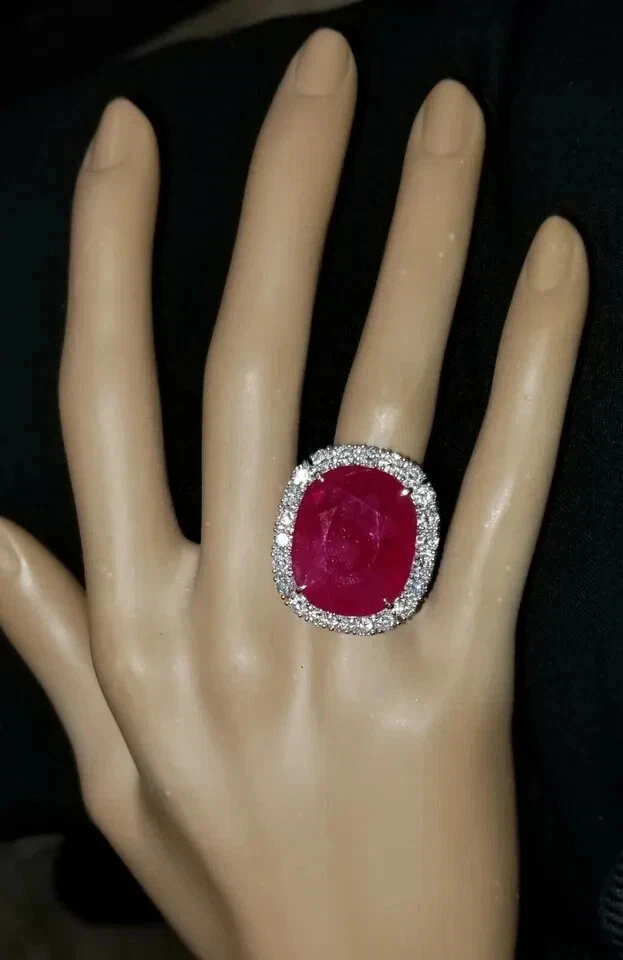 11.80 Ct Cushion Cut Natural Ruby & Diamond Anniversary Ring 14k White Gold Sz 8 - Image 2 of 4