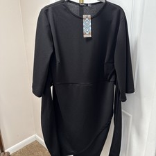Boohoo Women’s Wrap Dress Black Size 16 Kimono Sleeve Tie Waist Stretch NWT