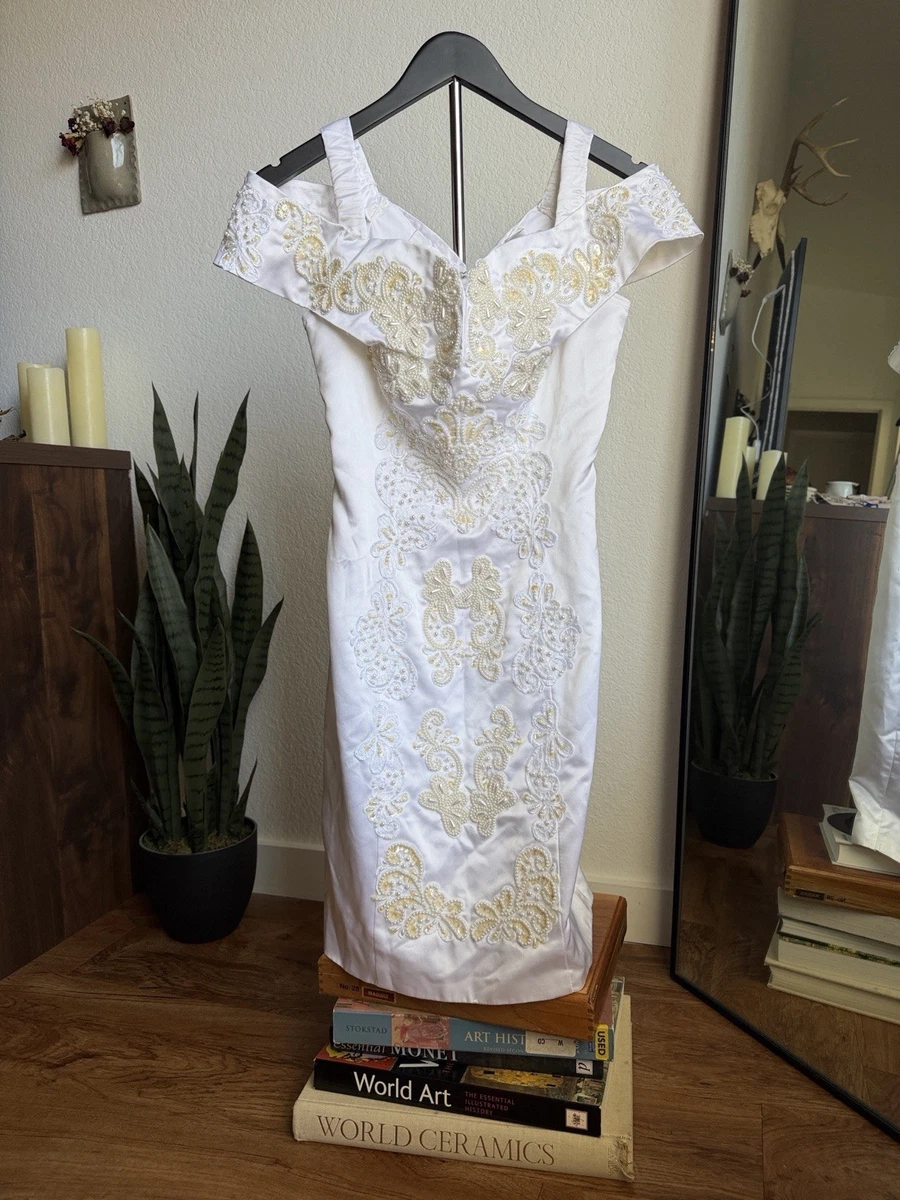 short 80s wedding dress 80s Romantic Wedding Dress With Train  Luxie Vintage