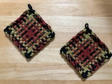 Handmade 2 Matching Cotton Woven Potholders Trivets 6 Earth tone Colors Gift