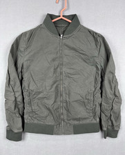 AllSaints Men's Green Bomber Jacket Full Zip Pockets Band Collar Solid Size S