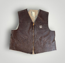 Vintage Carhartt Brown Sherpa Lined Vest Duck Canvas Mens XL 14806 Workwear