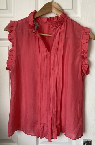 Zara Silk Top Frill Coral Pink Sleeveless Top M Stunning Delicate Fabric - Picture 6 of 7