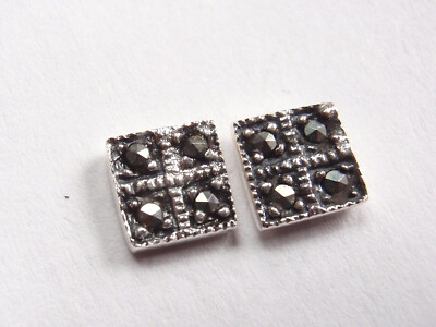 Marcasite 4-Corners 925 Sterling Silver Stud Earrings with Center Post