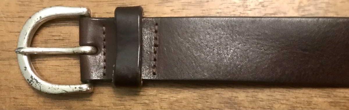 Vintage Eddie Bauer Italian Brown Leather Belt Brass Buckle 