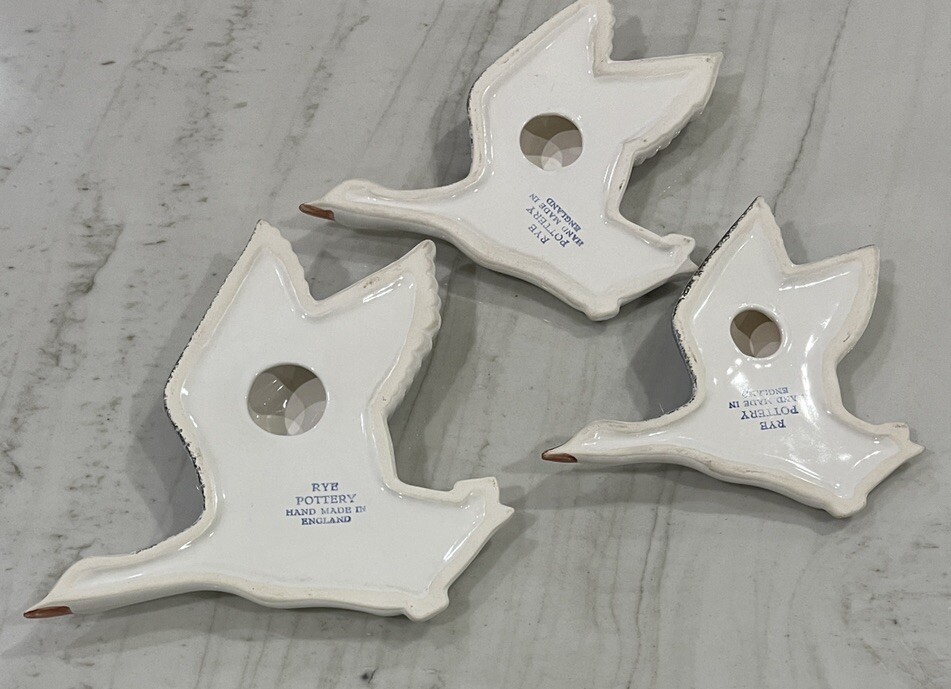 Vintage RYE POTTERY 3 Flying Geese Ducks Seagulls Wall Art