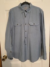 Carhartt Mens Light Blue Denim Chambray Long Sleeve Button Flap Pockets Shirt L