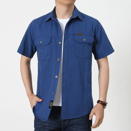Hombres Camisas de Verano Camisas de Manga Corta Informales Camisa de Playa con Botones con Bolsillo - Imagen 22 de 54