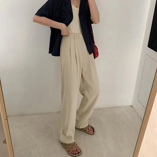 Anzughose Damen Hose Freizeit High Waist Gerades Büro Bein Weite Lang Herbst - Bild 13 von 23