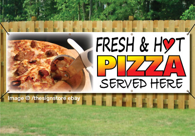 Große Outdoor-Banner Fresh & Hot Pizza Serviert Hier Essen zum Mitnehmen PVC + Ösen