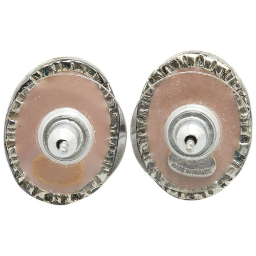 CHANEL CC Logos Oval Pink Stud Earrings Silver Tone 06C Auth #6076 - Picture 4 of 6
