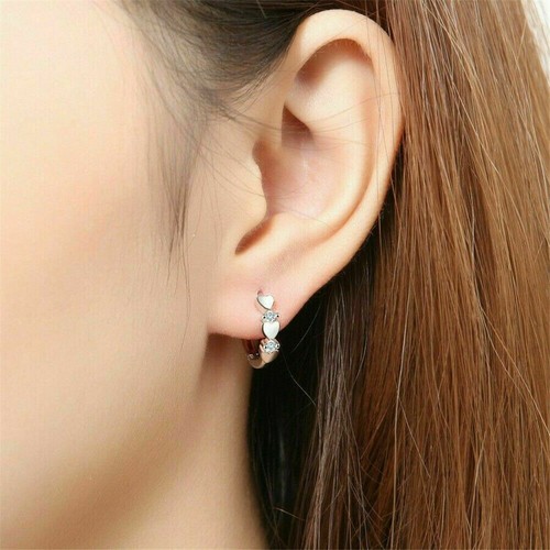 Elegant 925 Silver Plated Heart Hoop Earrings for Women Jewelry Lab Created - Picture 8 of 8