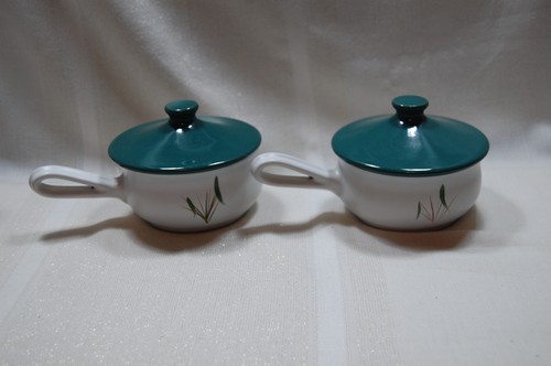 Denby Langley Stoneware Individual Casserole With Lids Green Wheat Pattern Pair - Picture 3 of 7