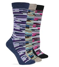 Wise Blend Ladies Merino Wool Blend Digi Stripe Lightweight Crew Socks 3 Pair