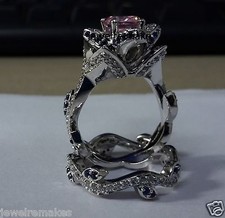 4.51Ct Pink  Round Round Cut CZ Engagement Wedding Ring Set In Solid 925 silver