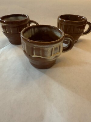 Vintage Frankoma Pottery Lot of 3 94C Plainsman Gold Wagon Wheel 2 3/4'' Mugs