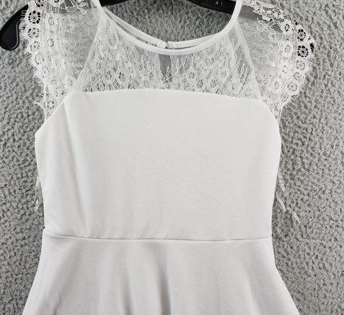 Blush by US Angels Lace Illusion Neckline Skater Dress Girls' 12 White Back Zip - Picture 3 of 13