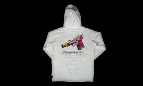 SWEAT SHIRT À CAPUCHE SS16 SUPREME MENDINI PISTOLET À CAPUCHE BLANC L LARGE