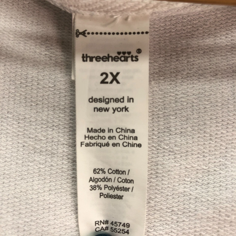 Sudadera Three Hearts Blanca Para Mujer Talla 2X Terry Francés Bolsillos con Cremallera Completa Foto 4 de 4