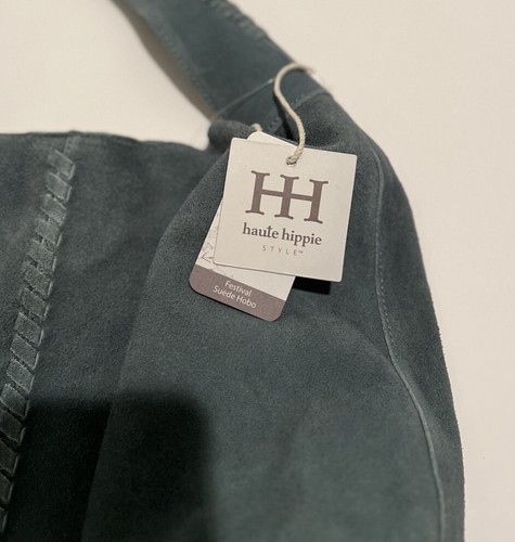 Haute Hippie Leather Festival Suede Hobo Blue Purse Accessory Bag New - Picture 10 of 11