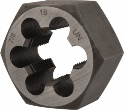 Carbon Steel 1-5/8'' Hex Rethreading Die, 7/8-16 UNS RH Thread, 7/8'' Thick